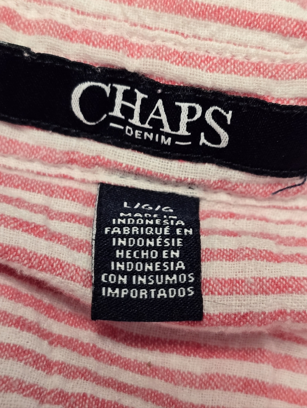 Chaps Classic Pink and White Long Sleeve Linen Blend Blouse L - Picture 2 of 3
